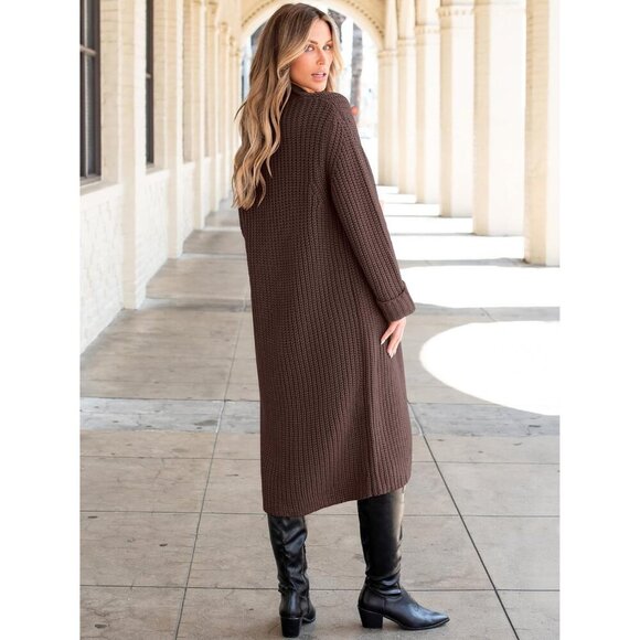 Women Knit Long Cardigan Acrylic Oversized Open Front Sweater Coat - Picture 5 of 9